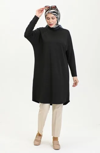 Comfortabel Gesneden Vloeiende Effen Tuniek 8730-01 Zwart 8730-01
