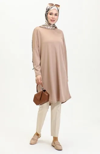 تونيك سادة للمحجبات 8729-01 بني فاتح 8729-01
