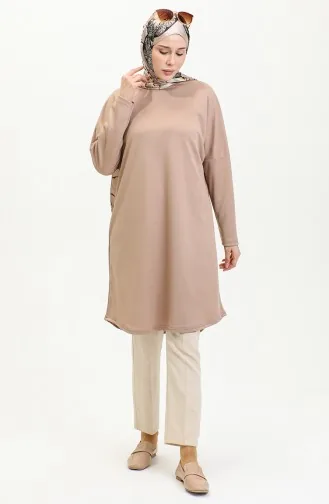 تونيك سادة للمحجبات 8729-01 بني فاتح 8729-01