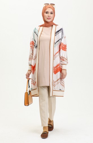 Plus Size Patterned Abaya Orange K325 1246