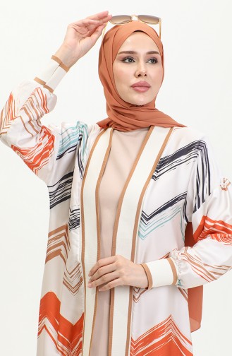 Plus Size Patterned Abaya Orange K325 1246