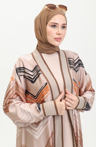 Plus Size Patterned Abaya Mink K325 1247