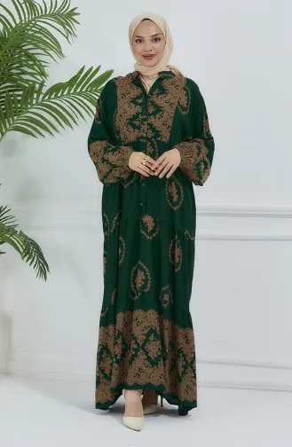 Jurk Met Ballonmouwen En Patroon 5585-04 Smaragdgroen 5585-04
