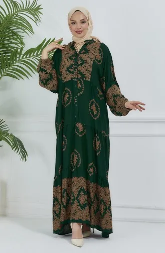 Jurk Met Ballonmouwen En Patroon 5585-04 Smaragdgroen 5585-04