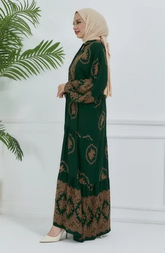 Jurk Met Ballonmouwen En Patroon 5585-04 Smaragdgroen 5585-04