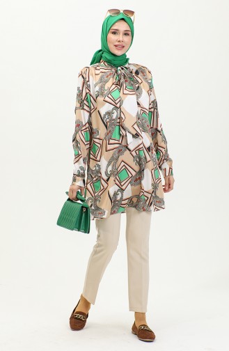 Grote Maat Blouse Met Patroon Beige T1680 1039