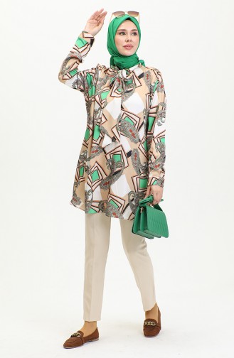 Grote Maat Blouse Met Patroon Beige T1680 1039
