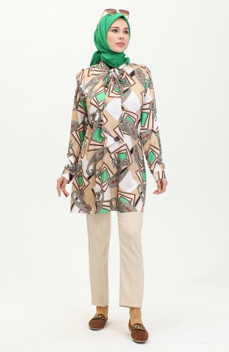 Grote Maat Blouse Met Patroon Beige T1680 1039