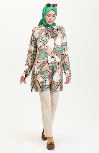 Grote Maat Blouse Met Patroon Beige T1680 1039