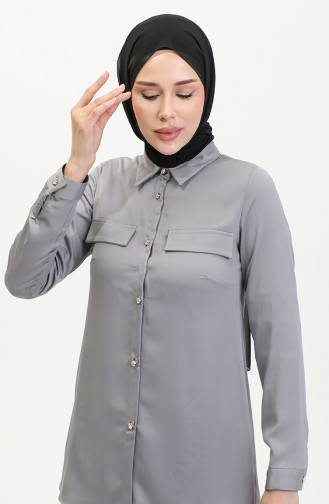 Taschenbezug Detailliertes Satinhemd Grau T1648 1021