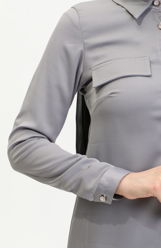 Taschenbezug Detailliertes Satinhemd Grau T1648 1021