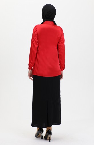 Pocket Cover Detailed Satin Shirt Red T1648 1022