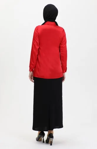 Chemise En Satin Détaillée Avec Couverture De Poche Rouge T1648 1022