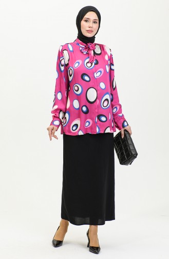 Patterned Satin Blouse Pink T1689 1053