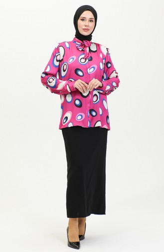 Patterned Satin Blouse Pink T1689 1053