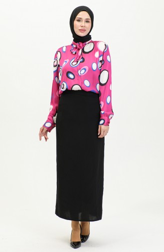 Patterned Satin Blouse Pink T1689 1053