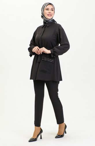 Costume Double Détaillé Avec Poche Noir Tk217 1259