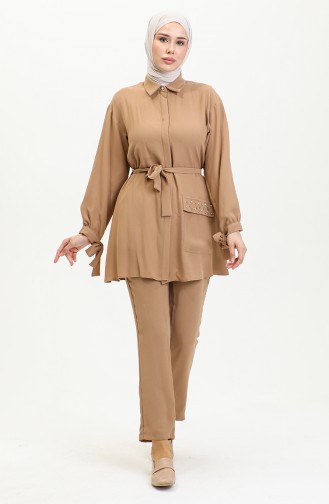 Pocket Detailed Double Suit Tan Tk217 1263