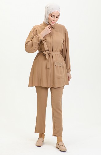 Pocket Detailed Double Suit Tan Tk217 1263