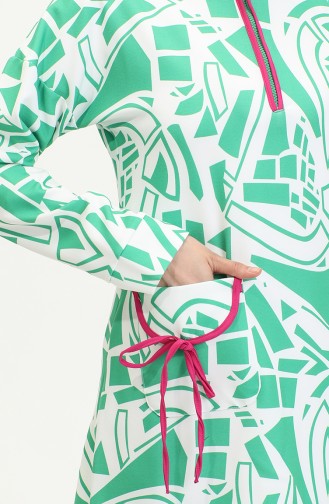 Desenli Tesettür Takım Yeşil Tk223