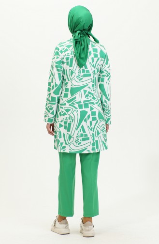 Desenli Tesettür Takım Yeşil Tk223