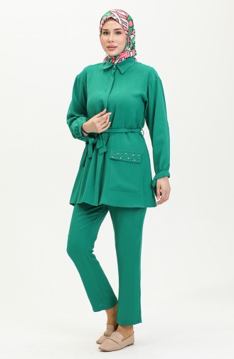 Costume Double Détaillé Avec Poche émeraude Tk217 1262