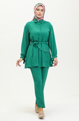 Costume Double Détaillé Avec Poche émeraude Tk217 1262