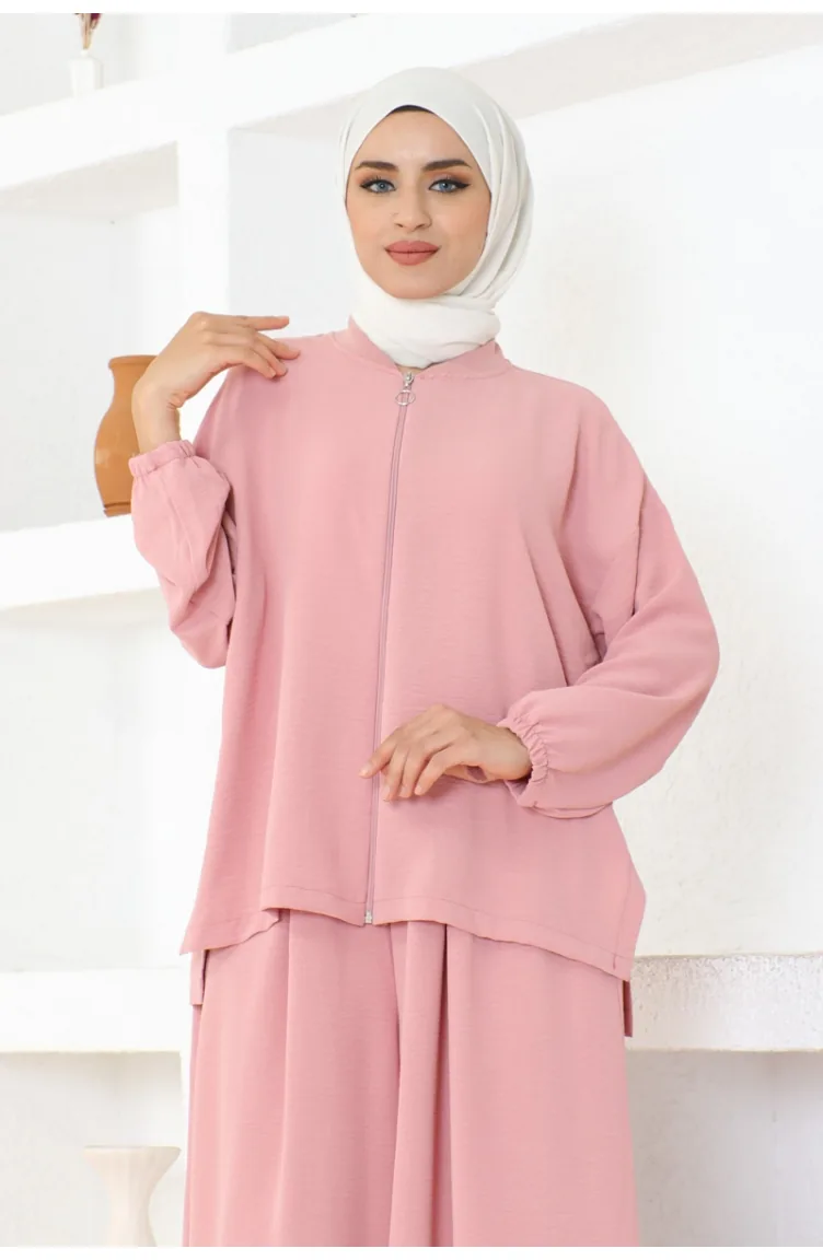 Zippered Trousers Suit 0099-02 Powder 0099-02
