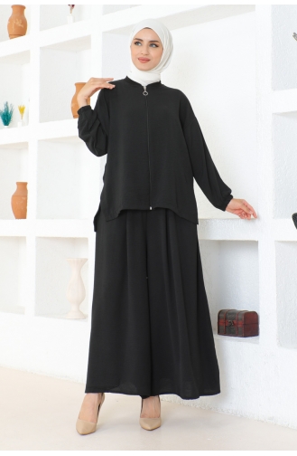 Zippered Trousers Suit 0099-04 Black 0099-04