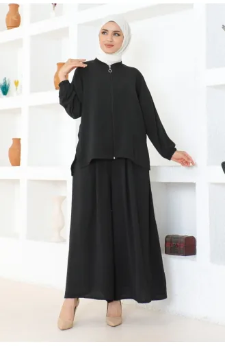 Zippered Trousers Suit 0099-04 Black 0099-04