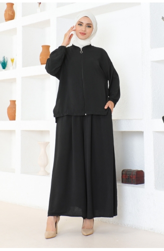 Zippered Trousers Suit 0099-04 Black 0099-04