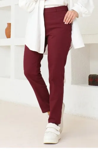 Hose Mit Schmalem Bein Weinrot 6108 15258