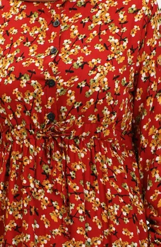 Viscose-jurk Met Bloemenpatroon 0426-02 Claret Red Mosterd 0426-02