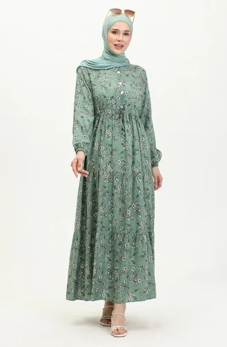 Viskosekleid Mit Gänseblümchenmuster 0425-01 Grün 0425-01