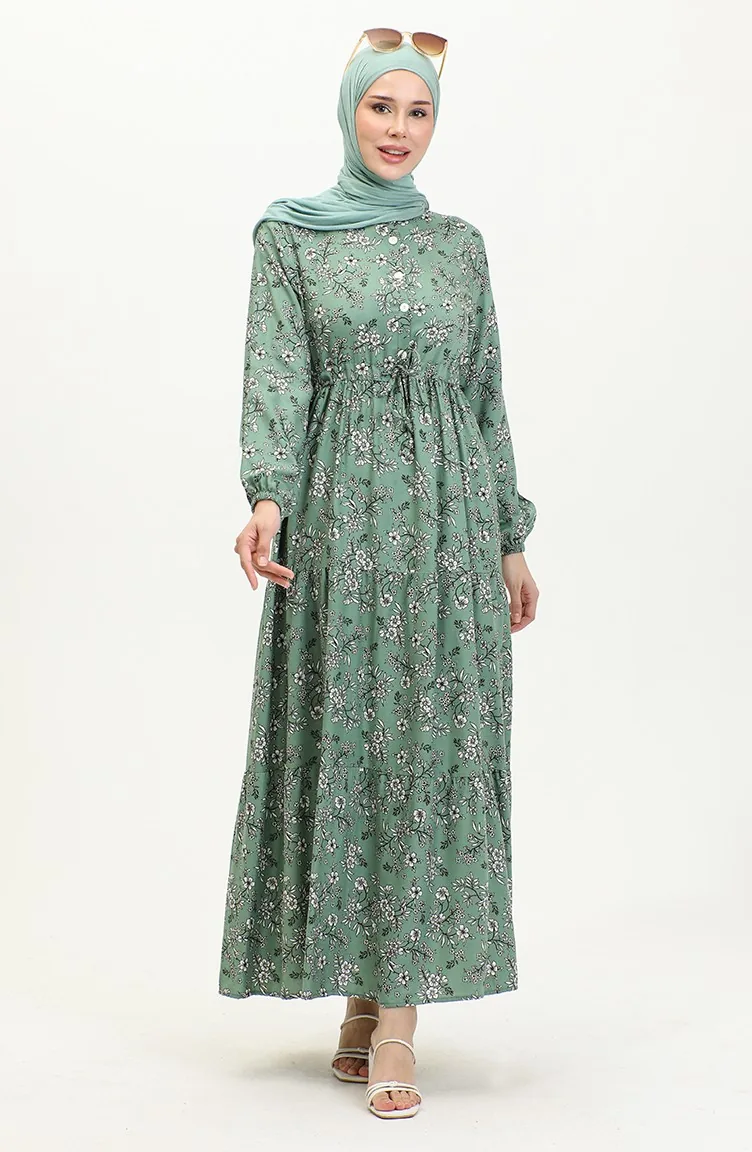 Viskosekleid Mit Gänseblümchenmuster 0425-01 Grün 0425-01