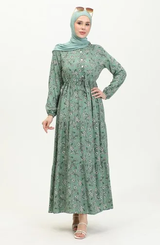 Viskosekleid Mit Gänseblümchenmuster 0425-01 Grün 0425-01