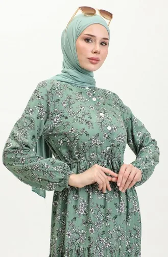 Viskosekleid Mit Gänseblümchenmuster 0425-01 Grün 0425-01