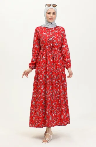 Daisy Pattern Viscose Dress 0425-04 Red 0425-04
