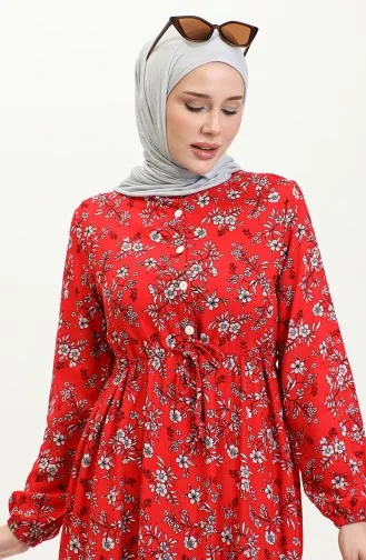 Daisy Pattern Viscose Dress 0425-04 Red 0425-04