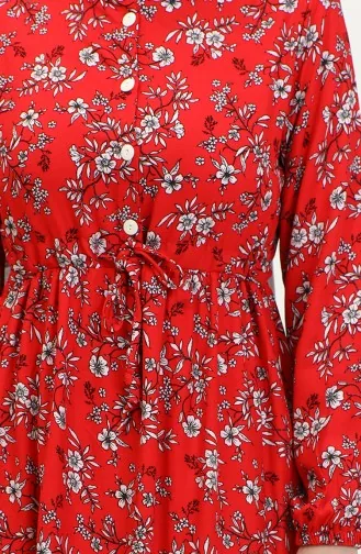 Daisy Pattern Viscose Dress 0425-04 Red 0425-04