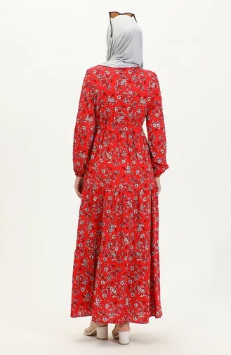 Daisy Pattern Viscose Dress 0425-04 Red 0425-04