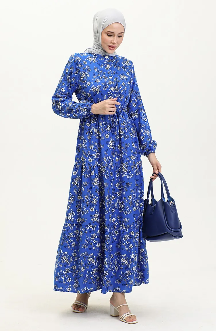 Daisy Pattern Viscose Dress 0425-03 Saks 0425-03