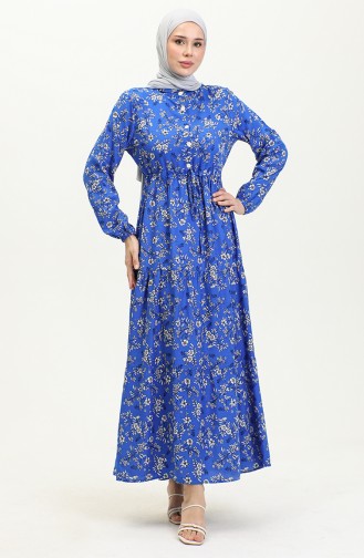 Papatya Desen Viskon Elbise 0425-03 Saks