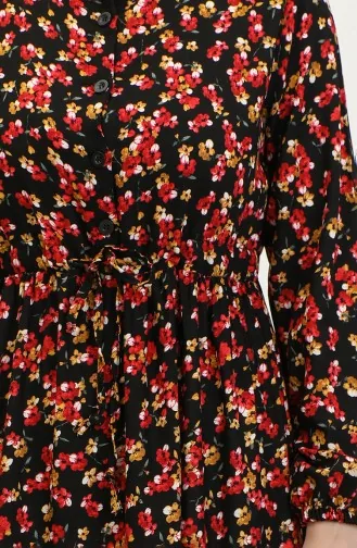 Viscose-jurk Met Bloemenpatroon 0426-03 Zwart Rood 0426-03