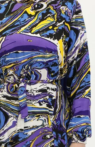 Mixed Pattern Belted Viscose Dress 0424-03 Saks Purple 0424-03