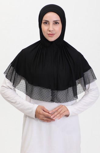 Praktischer Schal Mit Tülldetails 1270-04 Schwarz 1270-04
