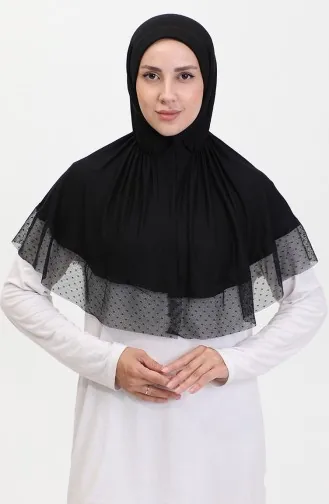 Tulle Detailed Practical Shawl 1270-04 Black 1270-04