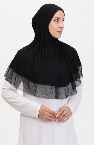 Praktischer Schal Mit Tülldetails 1270-04 Schwarz 1270-04