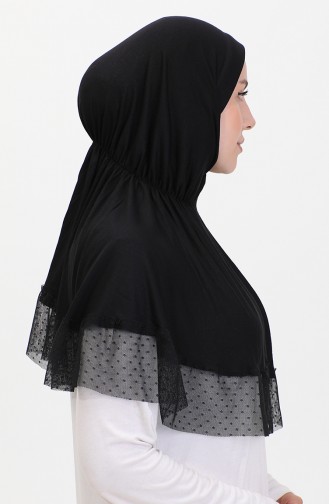 Praktischer Schal Mit Tülldetails 1270-04 Schwarz 1270-04