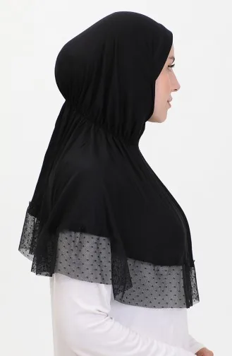 Tulle Detailed Practical Shawl 1270-04 Black 1270-04